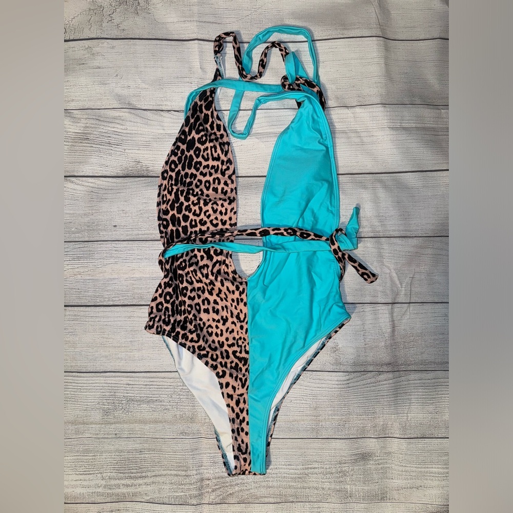 Cheetah Print One-Piece Wrap Bathing Suit